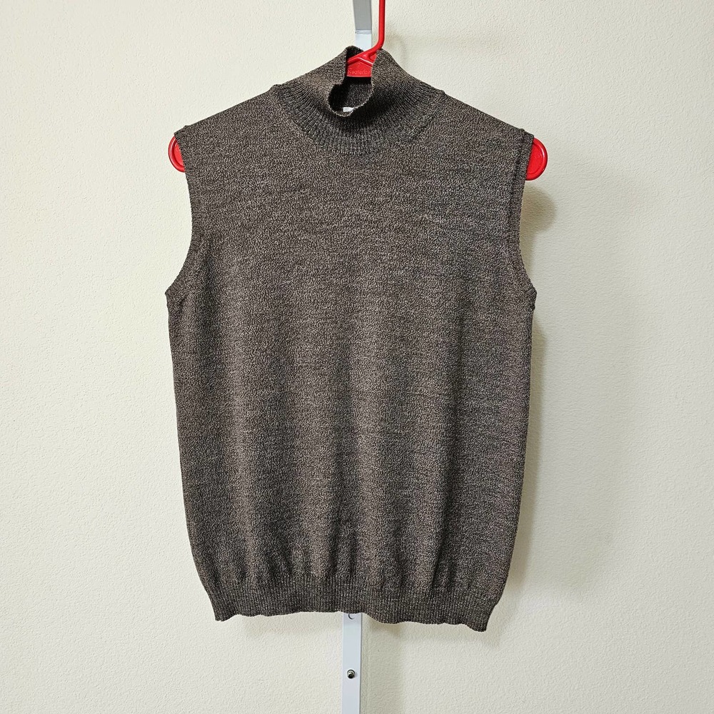 ARMANI COLLEZIONI Women's Rib Turtleneck Sleeveless Brown and Gray Vest Sz 10